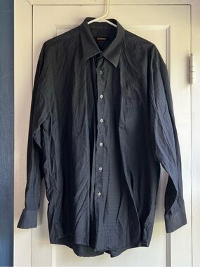 Bachrach Men's Black Subtle-Pattern Dress Shirt 100% cotton